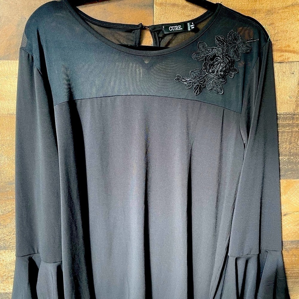 Women’s black long sleeve blouse with embroidery